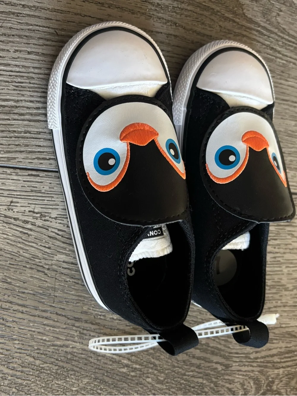Converse Kids Penguin Slip-On Sneakers - Black/White with Orange Accent